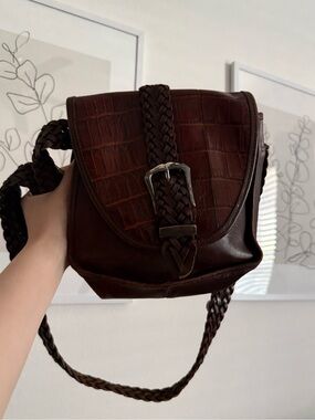 Classic Brown Braided Leather Crossbody Bag Brighton